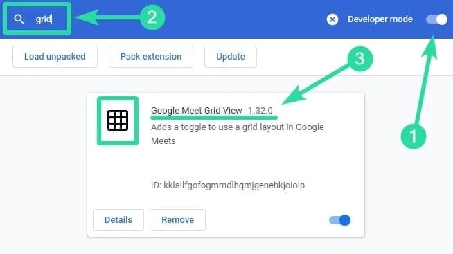 Google Meet Grid View extension