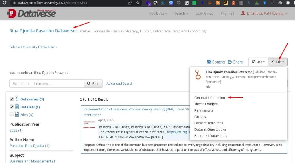 masuk menu edit general information