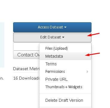 pilih Edit Dataset lalu ke Edit Metadata